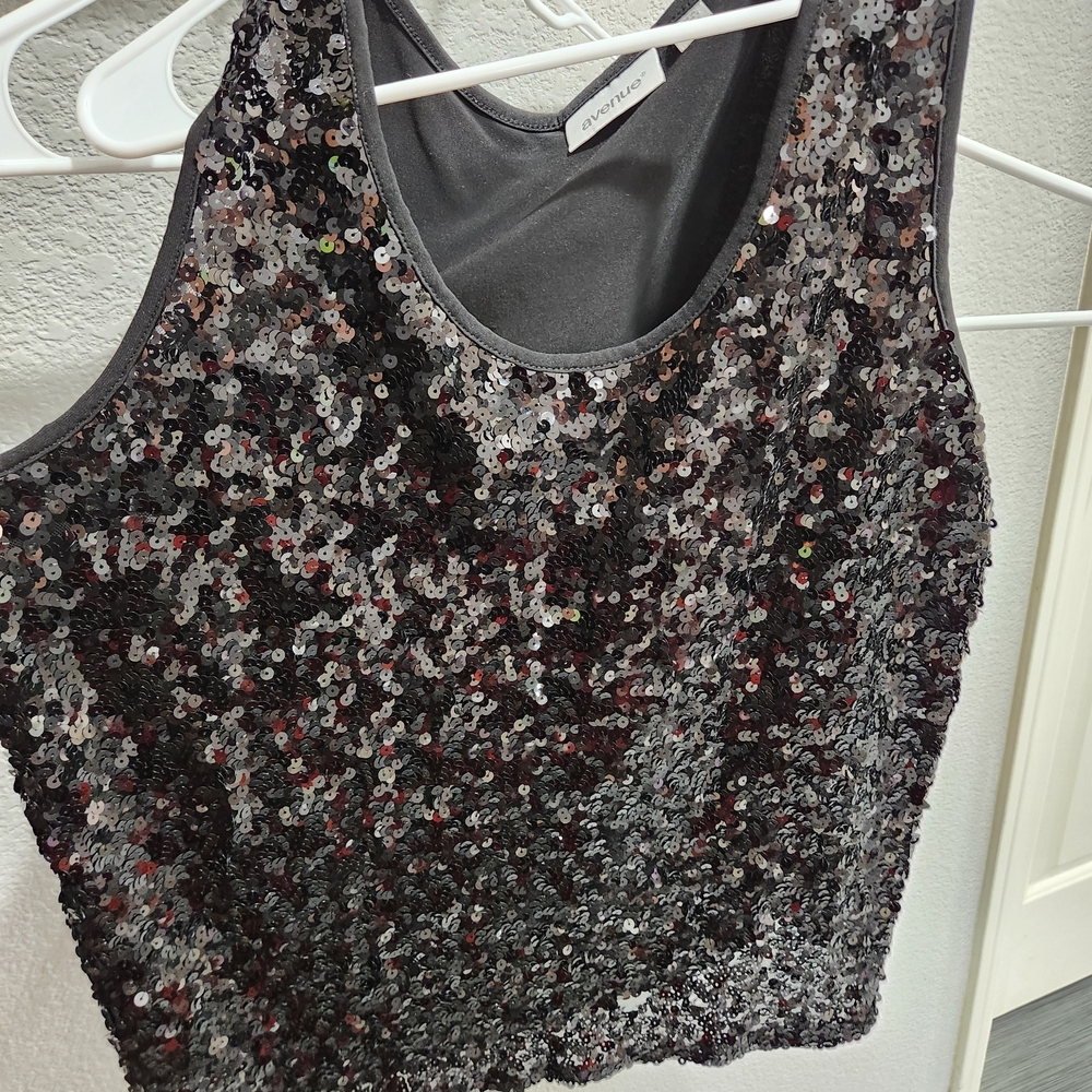 Sequin Sleeveless Top - Black and Silver